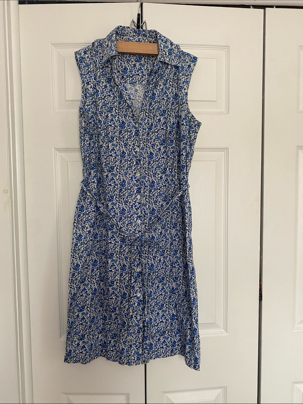 Jolie Blue and White Sleeveless Collared Floral Dress